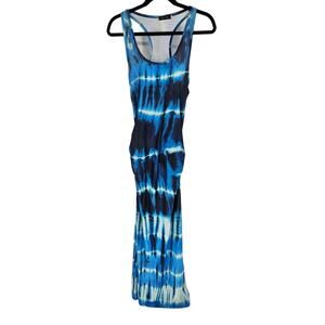 Yili Ya Women's Blue Tie Dye Racerback Sleeveless Bodycon Maxi Dress Size M